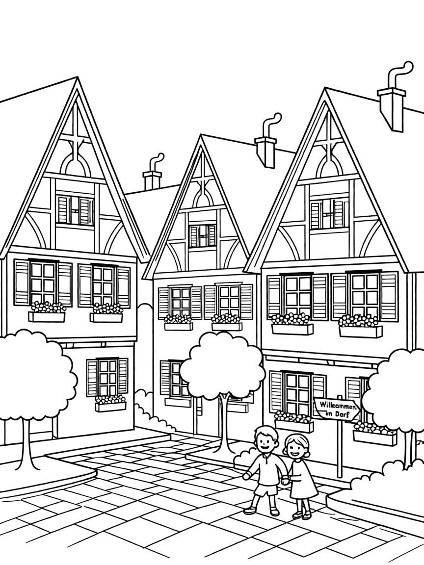 A traditional German village with gingerbread-like houses.