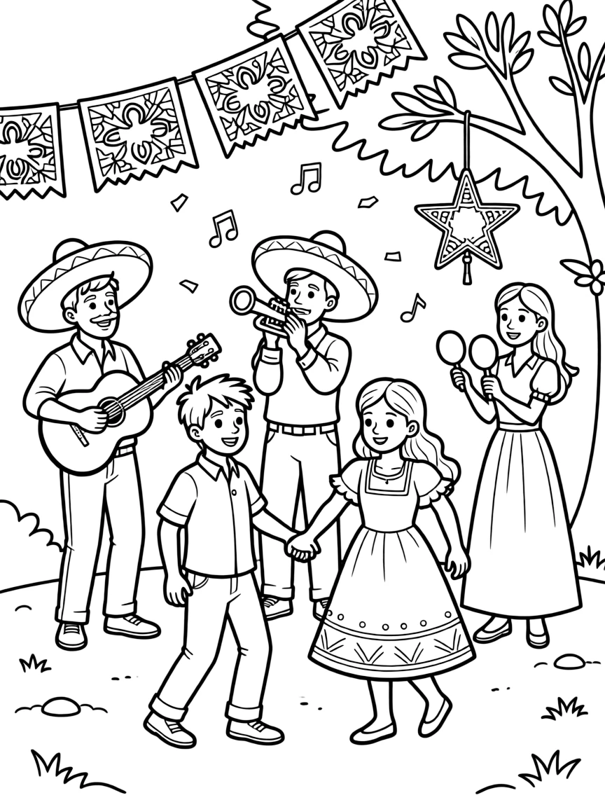A traditional Mexican fiesta with lively music and dancing.