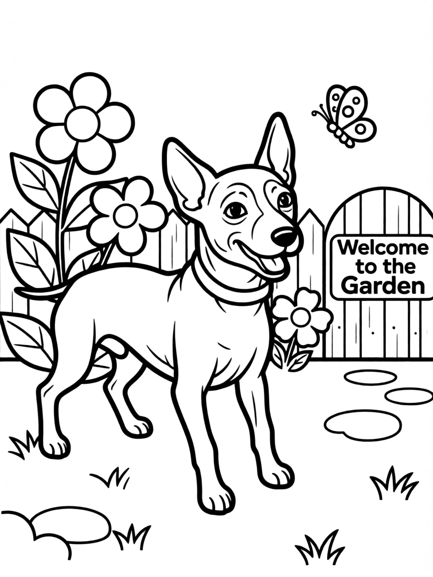 A friendly xoloitzcuintli (Mexican hairless dog) playing in a garden.