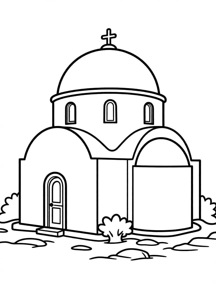 A beautiful whitewashed church on a Greek island with a blue dome.