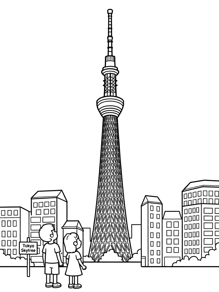 The Tokyo Skytree in Japan reaching high above the city.