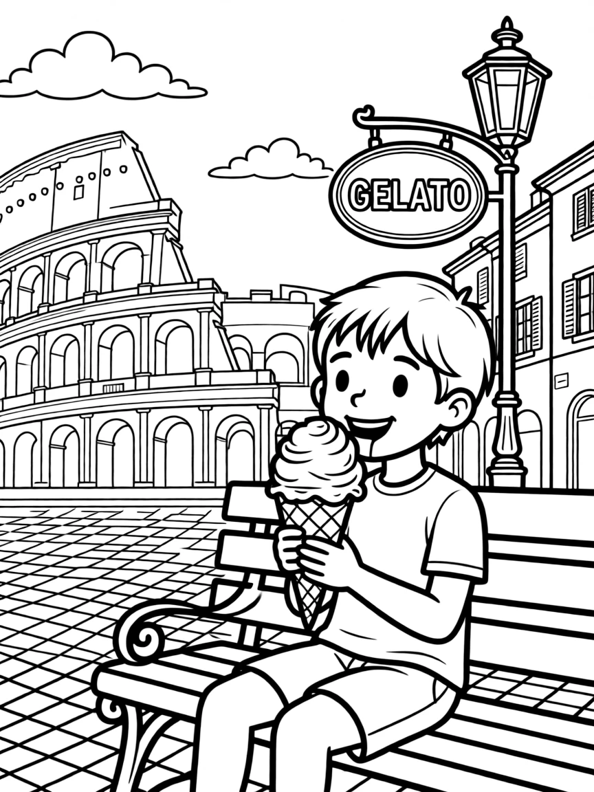 Kids eating a delicious scoop of gelato in Rome.