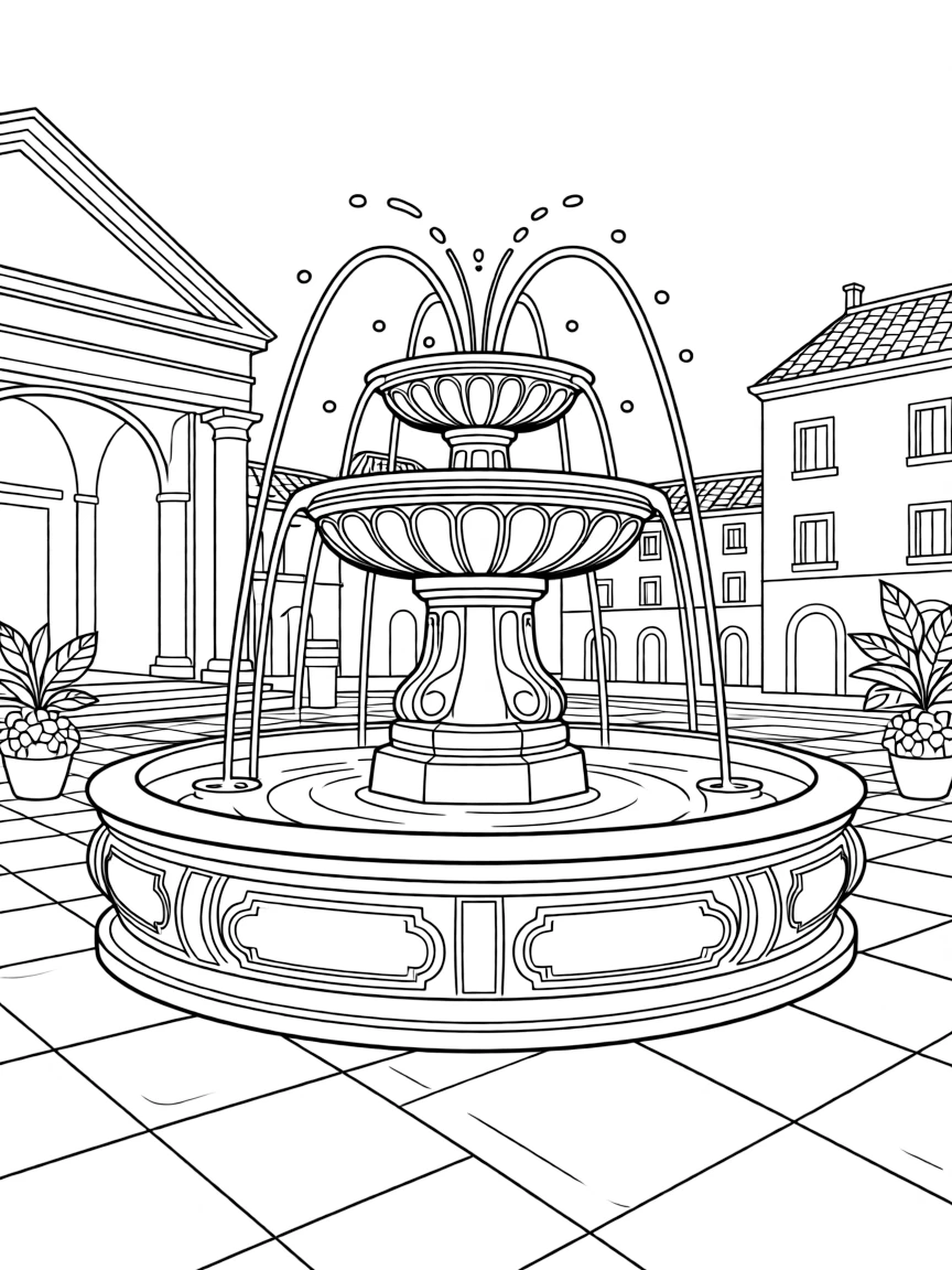 A beautiful fountain in a Roman piazza with sparkling water.