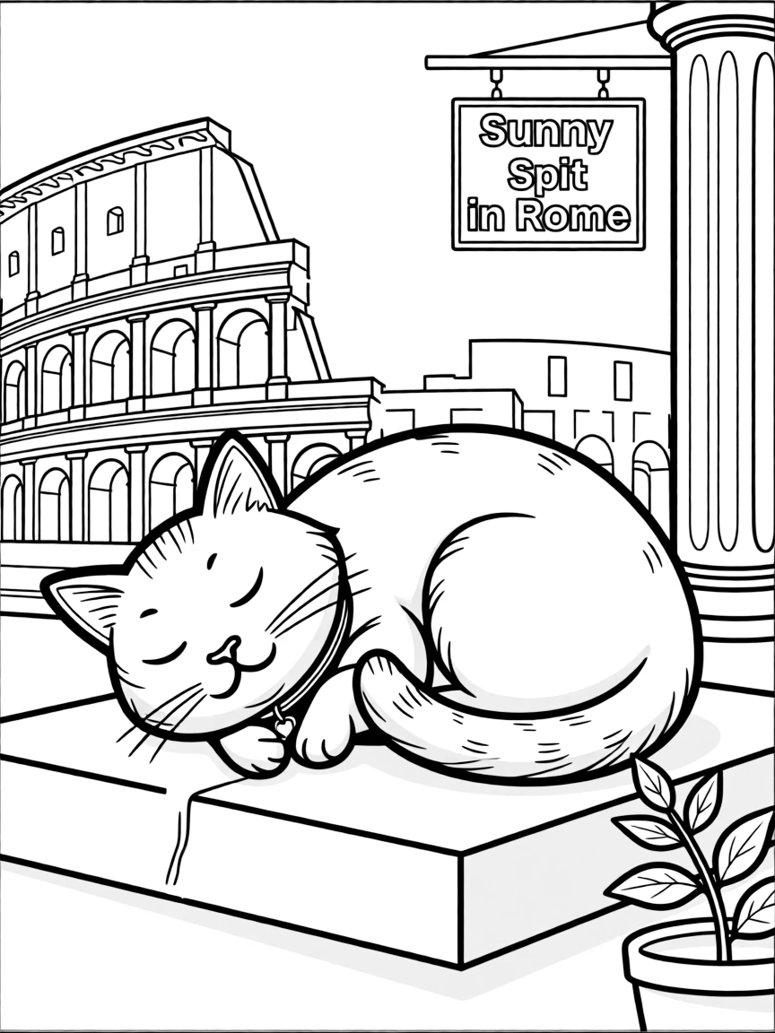 A friendly cat napping in a sunny spot in Rome.