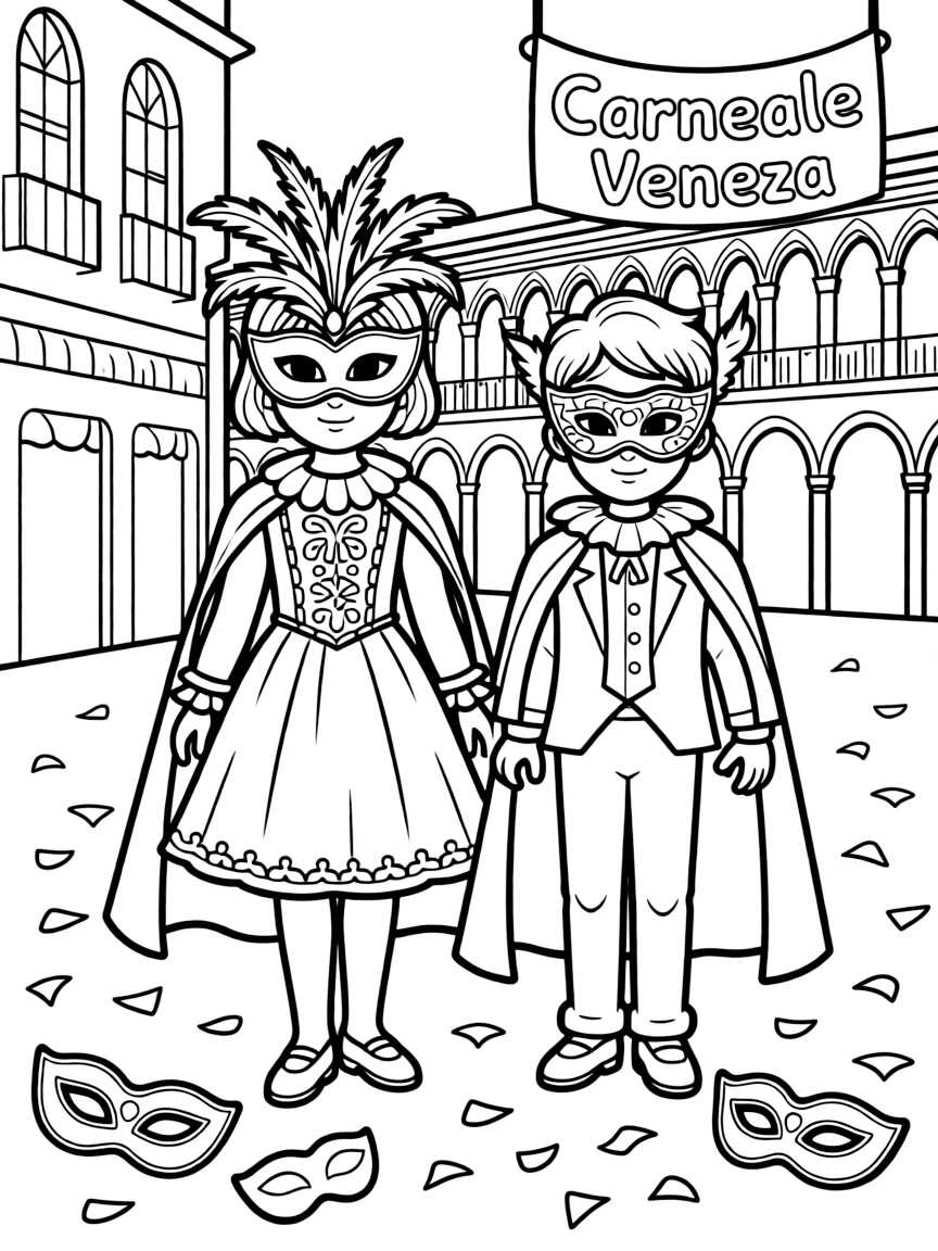 A festive Carnevale celebration in Venice with colorful masks.