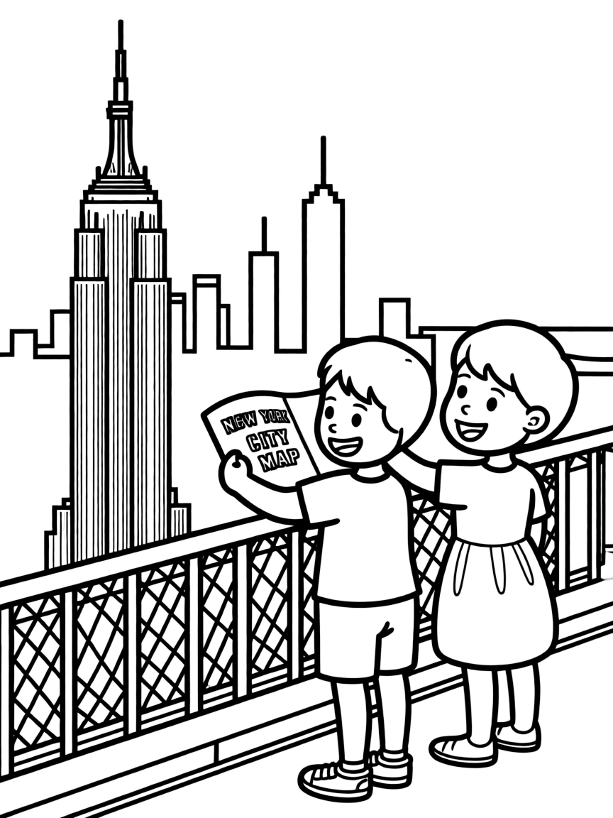 Kids visiting the Empire State Building in New York City, looking at the view.
