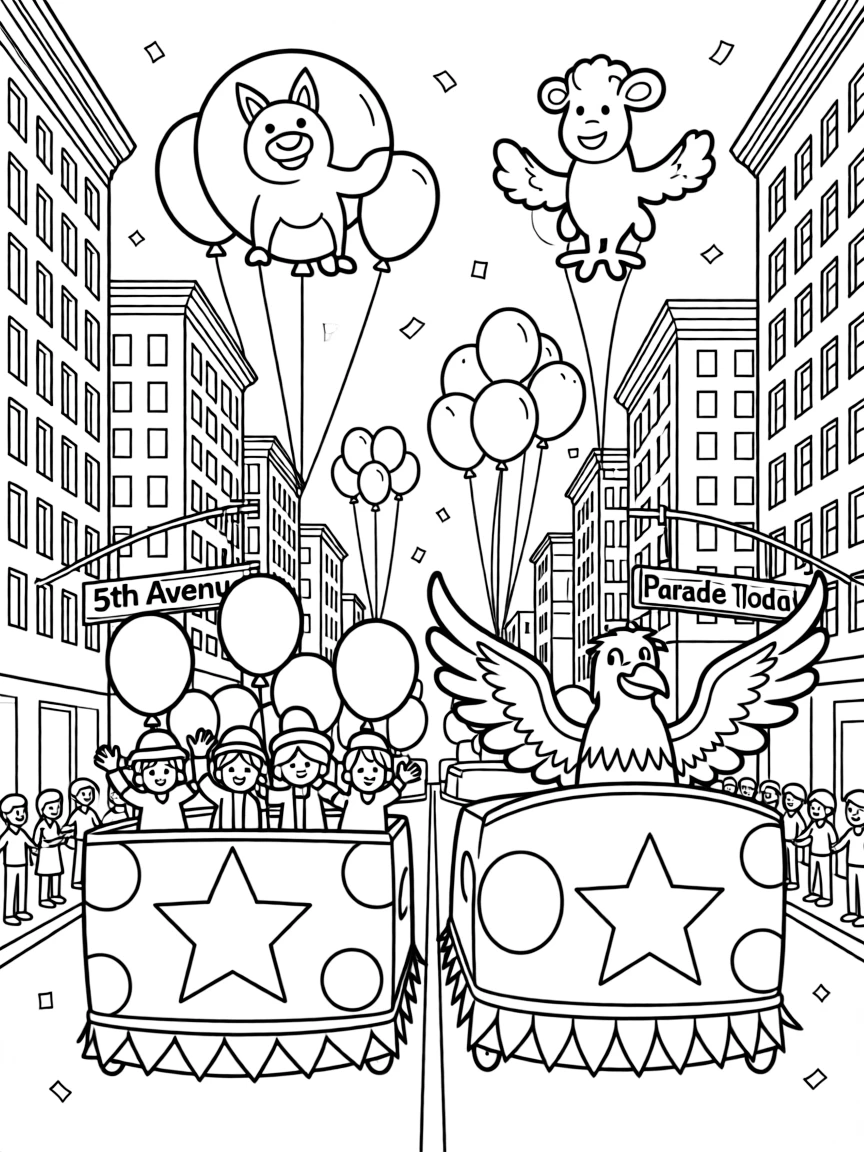 A vibrant parade in New York City with floats and balloons.