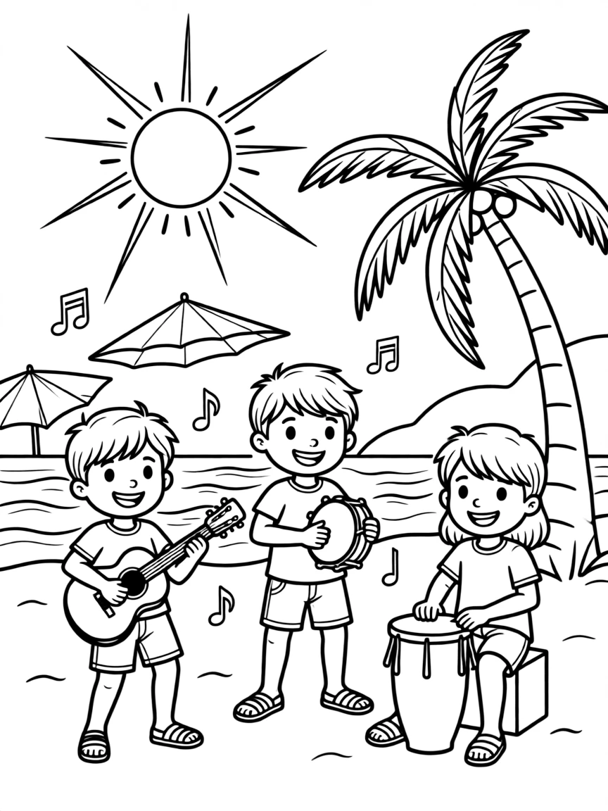 Kids playing bossa nova music on a beach in Rio.