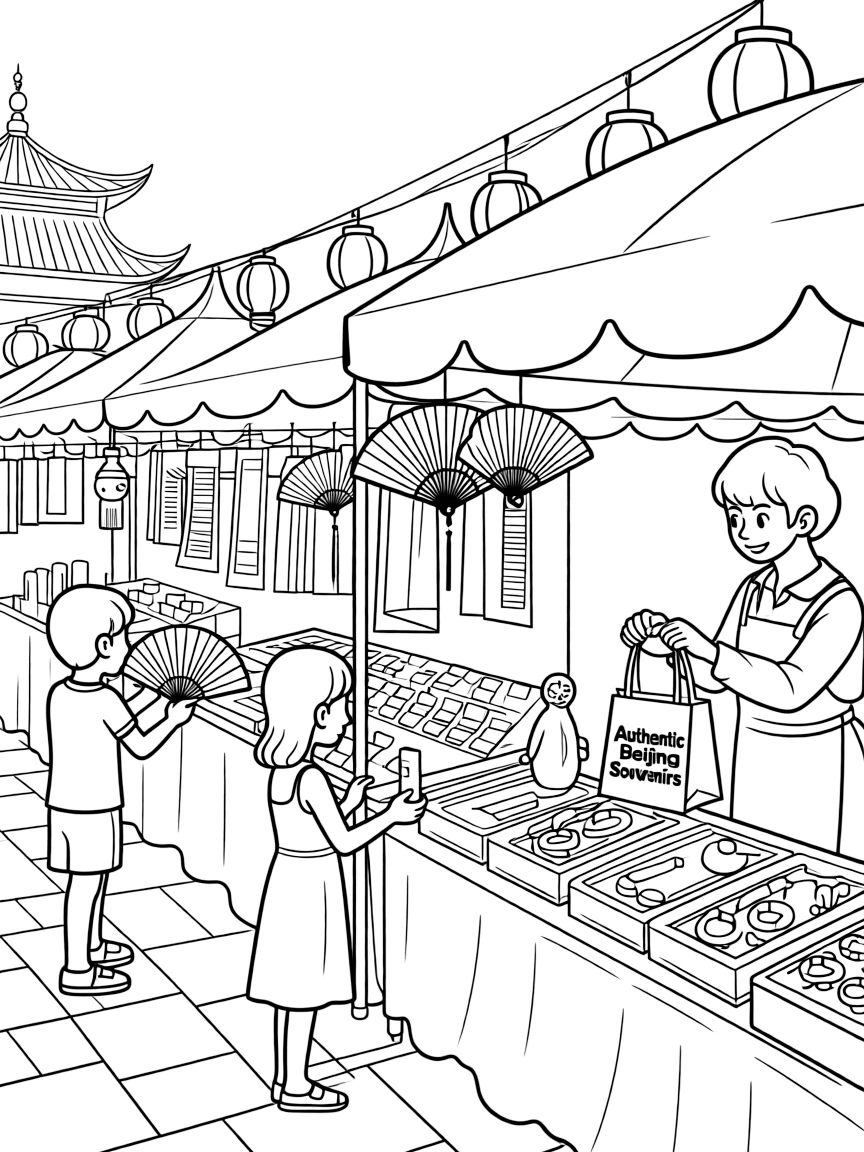 A vibrant street market in Beijing with unique souvenirs.