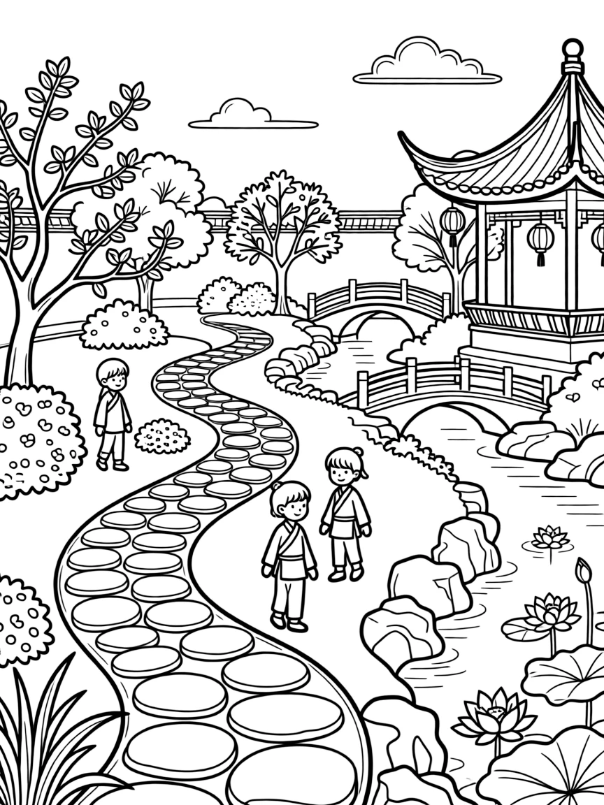 A beautiful garden in Suzhou, China, with winding pathways.