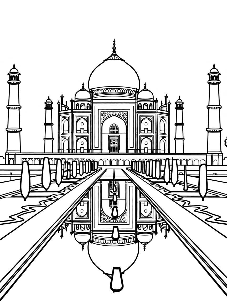 The Taj Mahal in India with a beautiful reflection in the water.