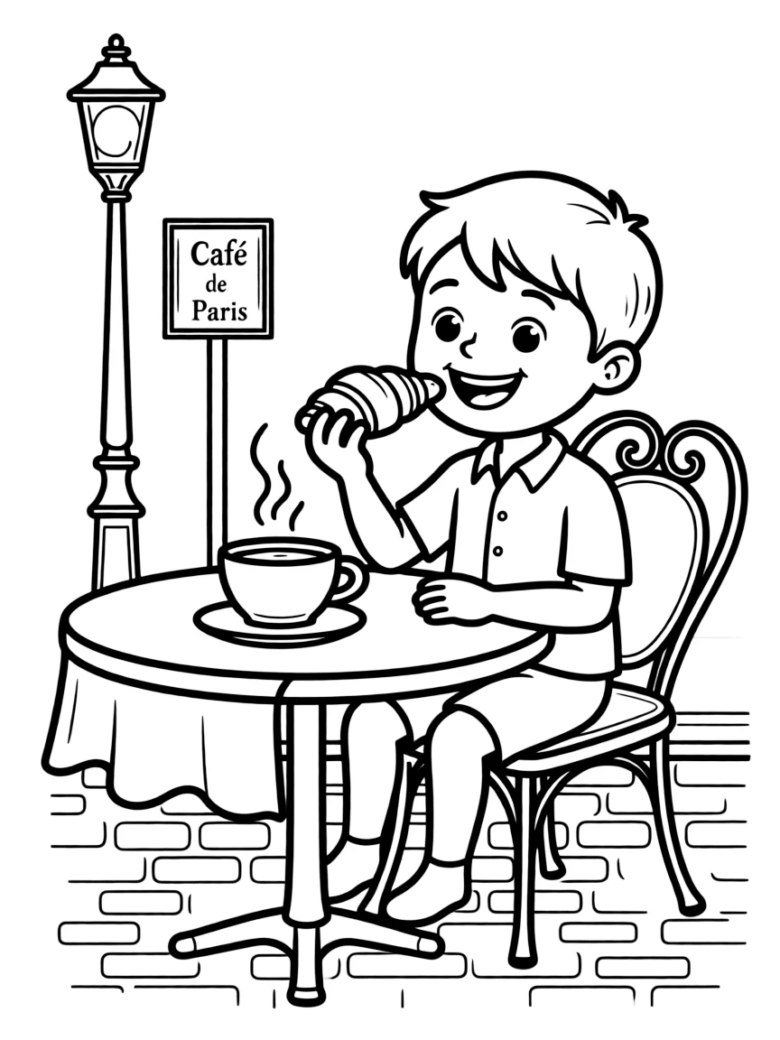 A delicious croissant and coffee being enjoyed in a Parisian cafe.