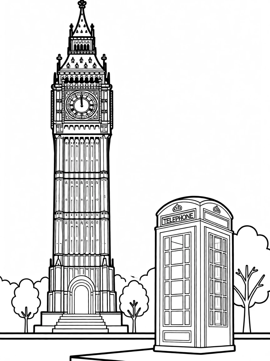 Big Ben in London, England, with a red phone booth nearby.