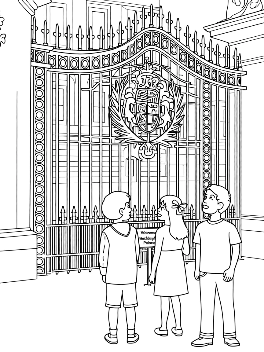 Kids visiting Buckingham Palace in London, hoping to see the Queen.