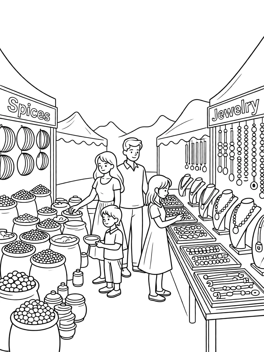A vibrant market in Luxor, Egypt, with spices and jewelry.