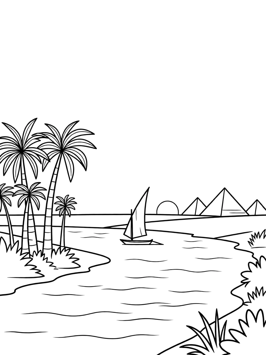 A peaceful sunset over the Nile River in Egypt.