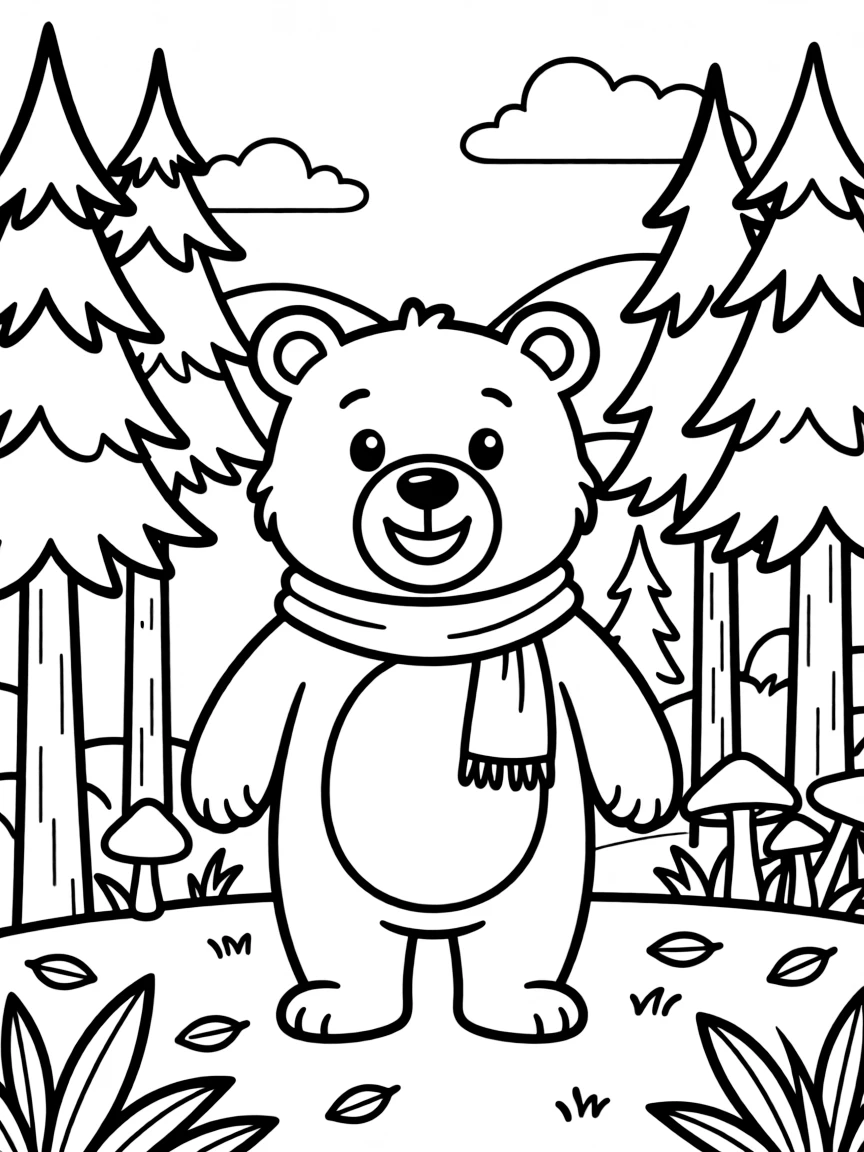 A friendly bear (not real, stuffed!) in a Russian forest.