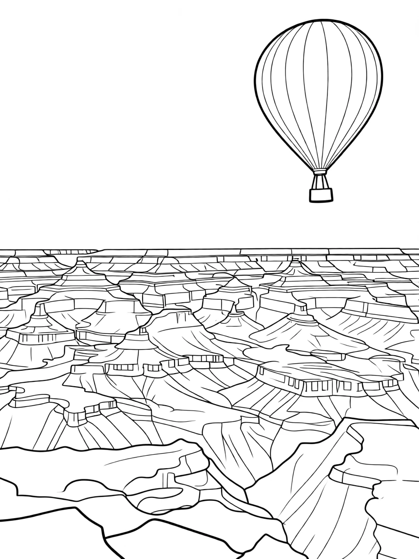 The Grand Canyon in Arizona, USA, with a tiny hot air balloon floating above.