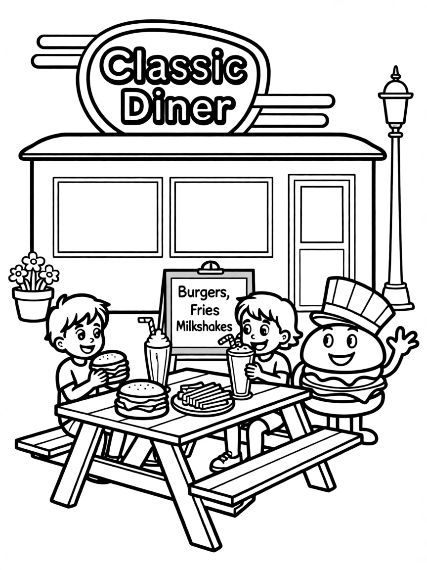A classic American diner with burgers and milkshakes.