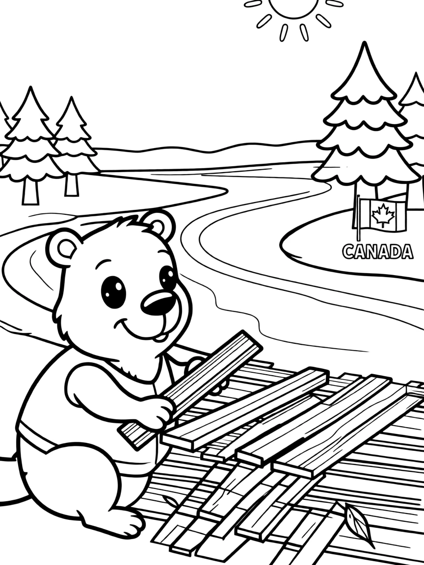 A friendly beaver building a dam in a Canadian river.