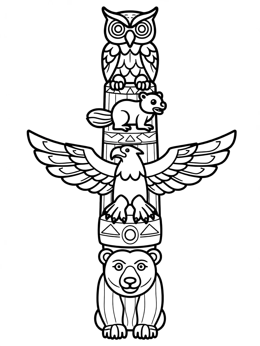 A traditional Canadian totem pole with animal carvings.