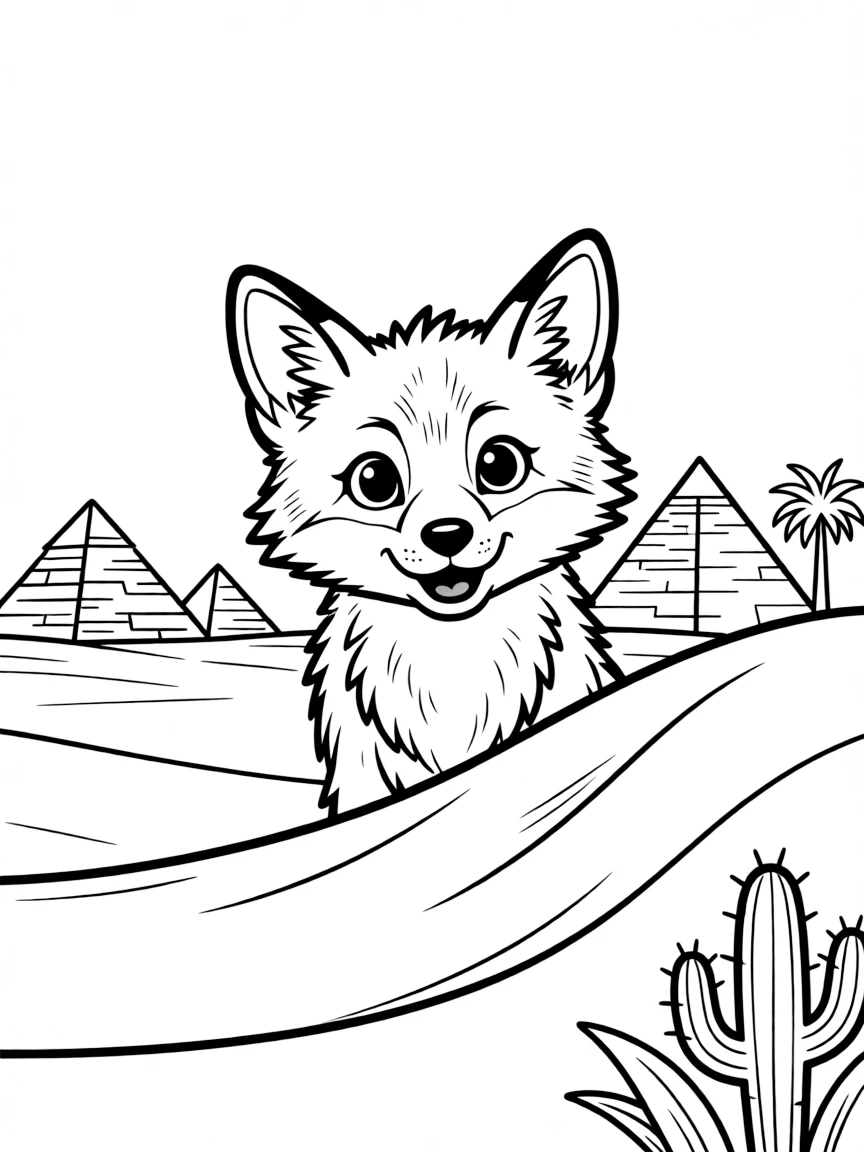 A friendly desert fox peeking from a sand dune in Egypt.