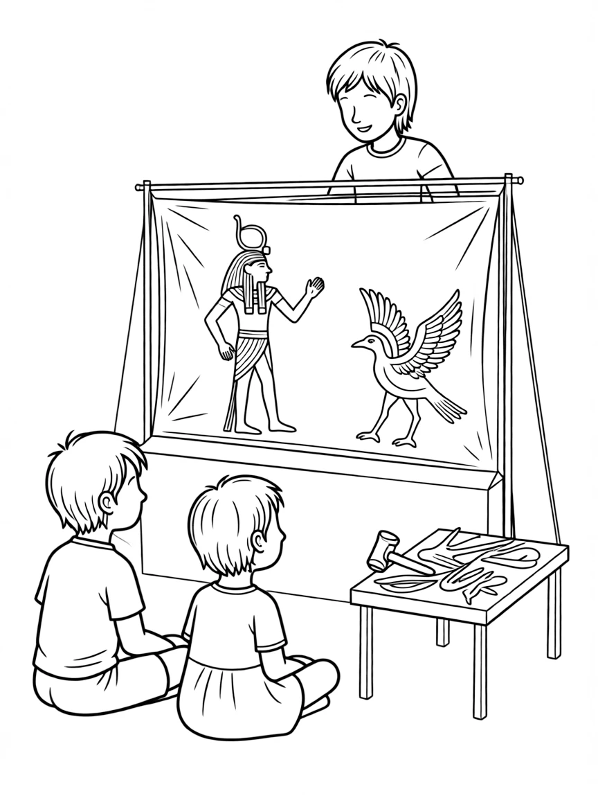 A traditional Egyptian shadow puppet show.