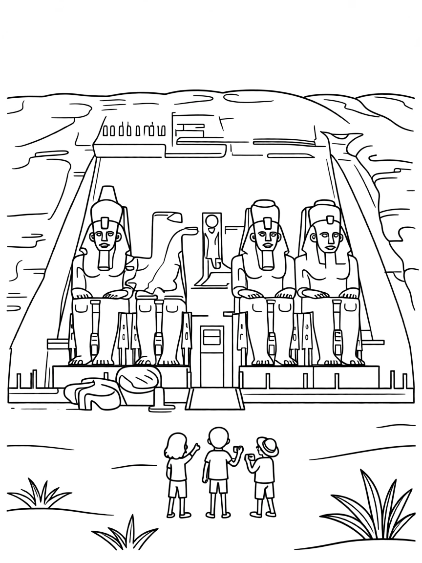 A peaceful view of the Abu Simbel temples in Egypt.