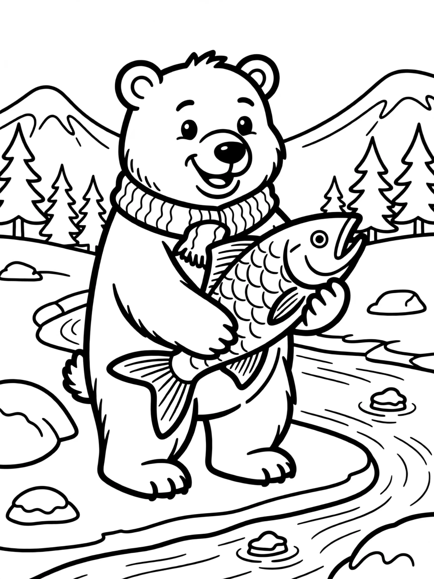 A friendly polar bear (not scary!) catching a fish in Norway.