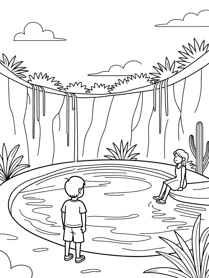 Kids exploring a cenote (natural swimming hole) in Mexico.