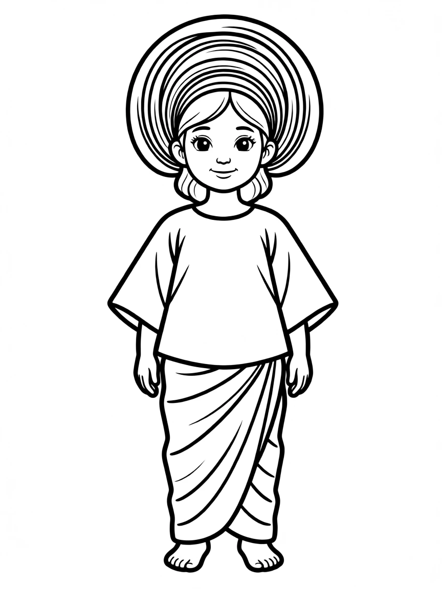 A Nigerian child in a buba and iro with a gele headwrap.