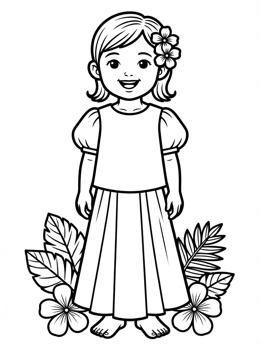 A Filipino child in a baro't saya, with flowers in their hair.
