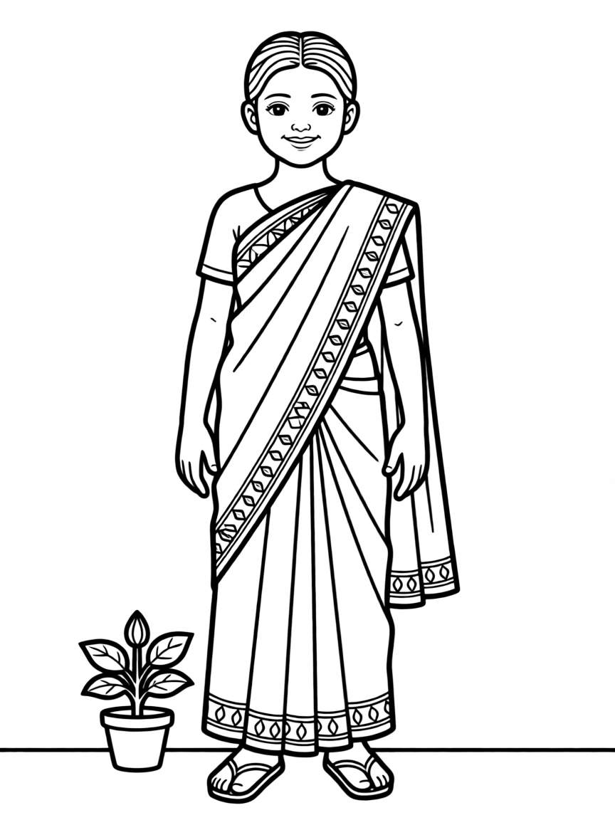 A Sri Lankan child in a simple sari with a decorative border.