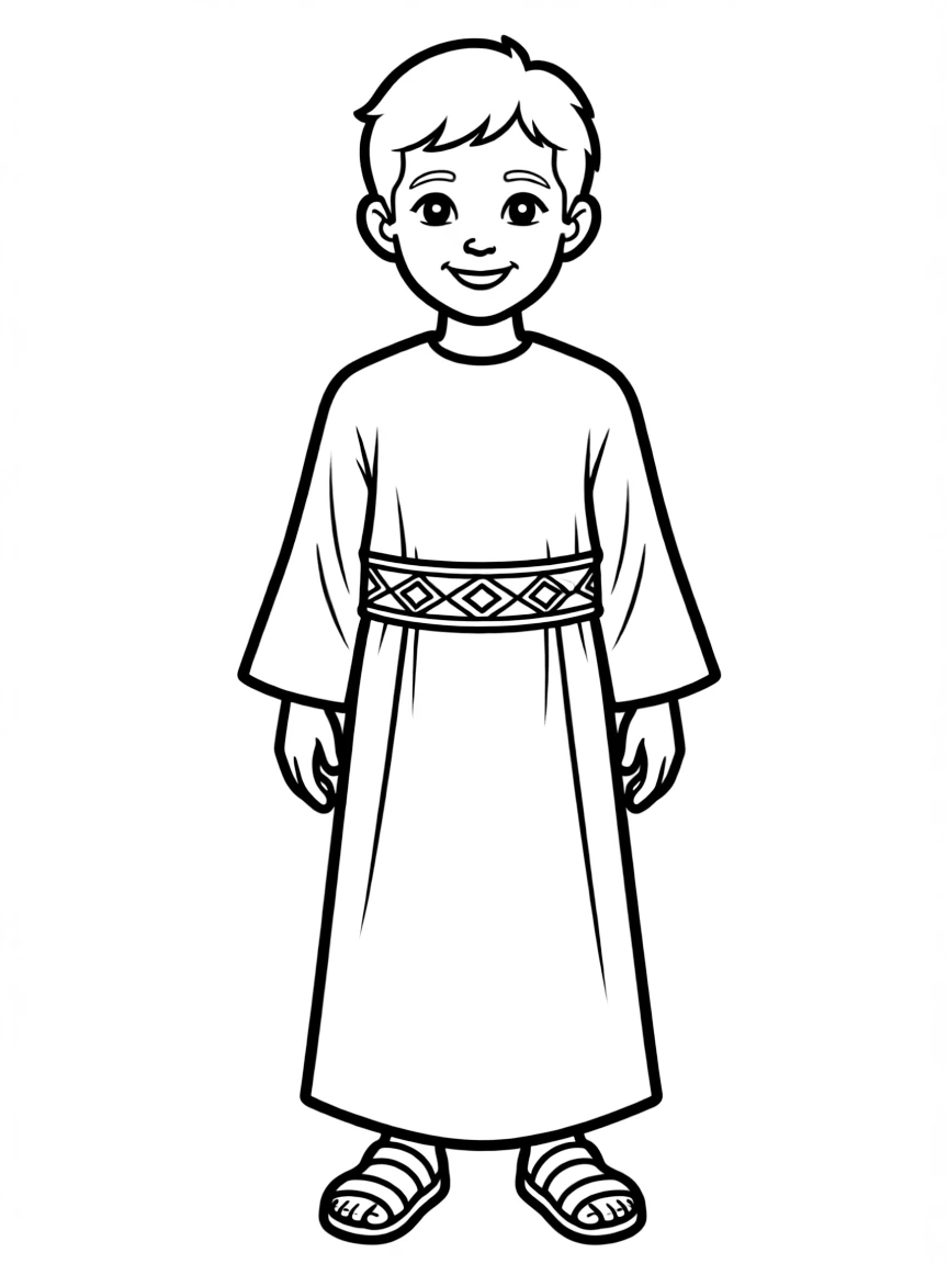 A Yemeni child in a simple thobe with a patterned belt.
