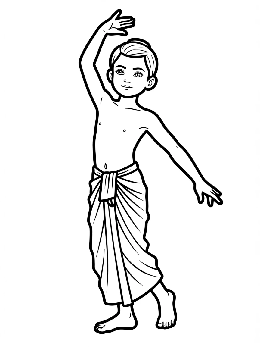 A Cambodian child in a simpler sampot, with an Apsara dance pose.