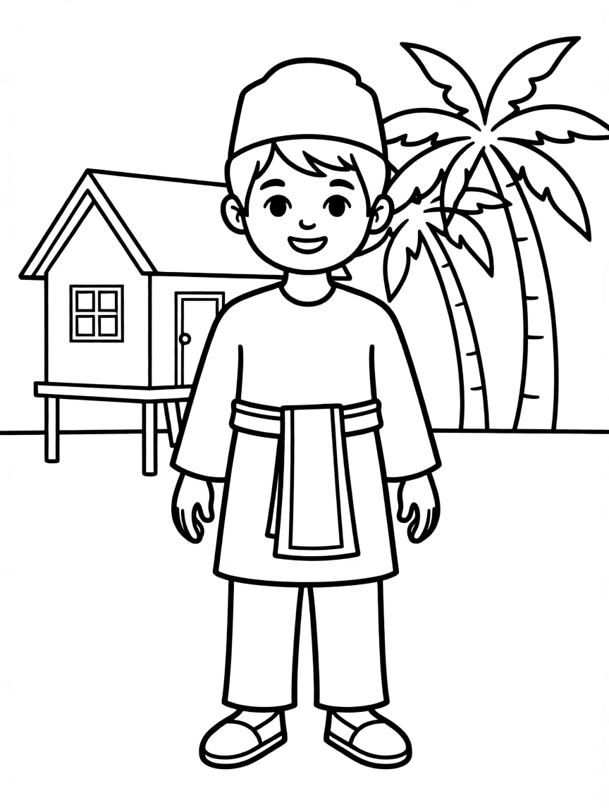 A Malaysian child in a simpler baju melayu.