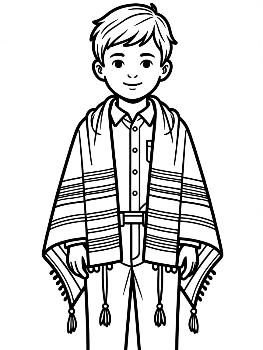 An Israeli child in a simple prayer shawl (tallit).