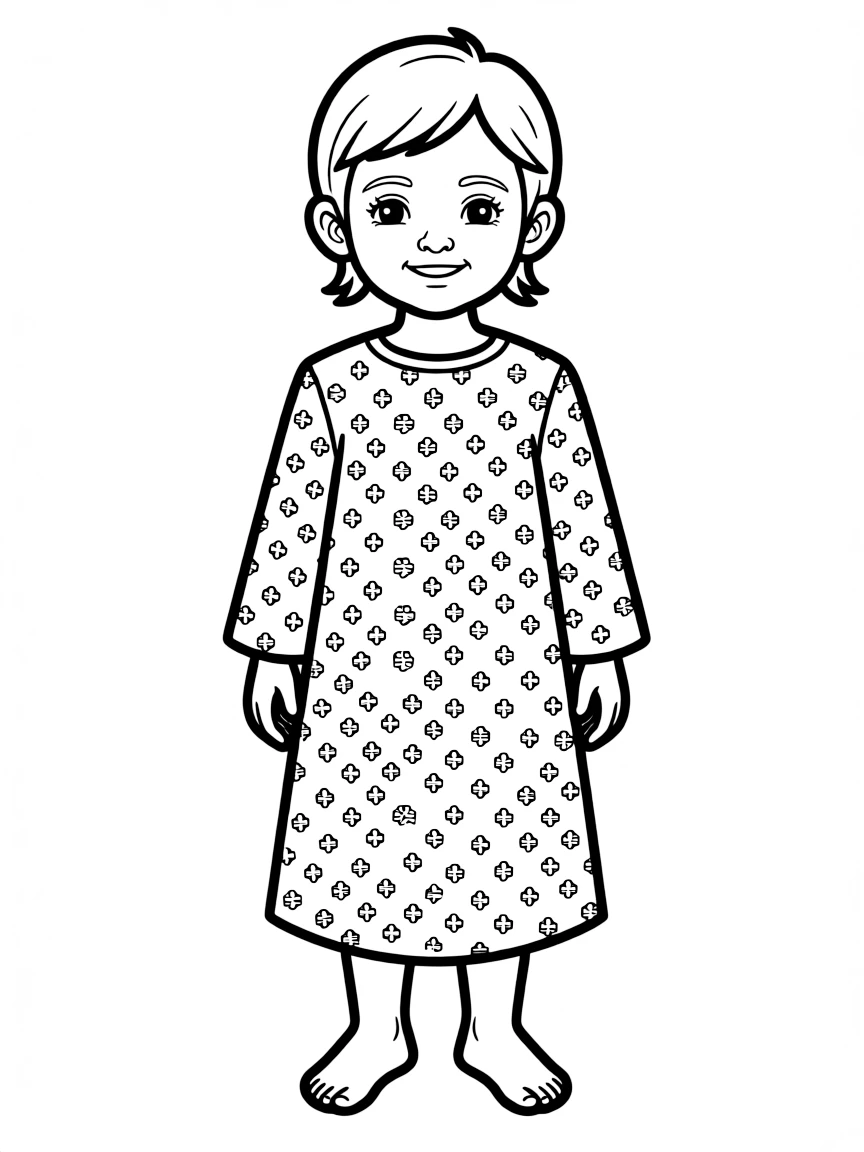 A Syrian child in a simple traditional dress, with a small mosaic pattern.