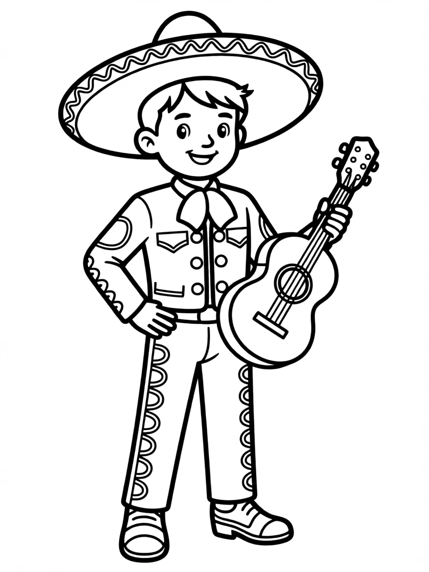 A Mexican child in a charro suit with silver buttons.