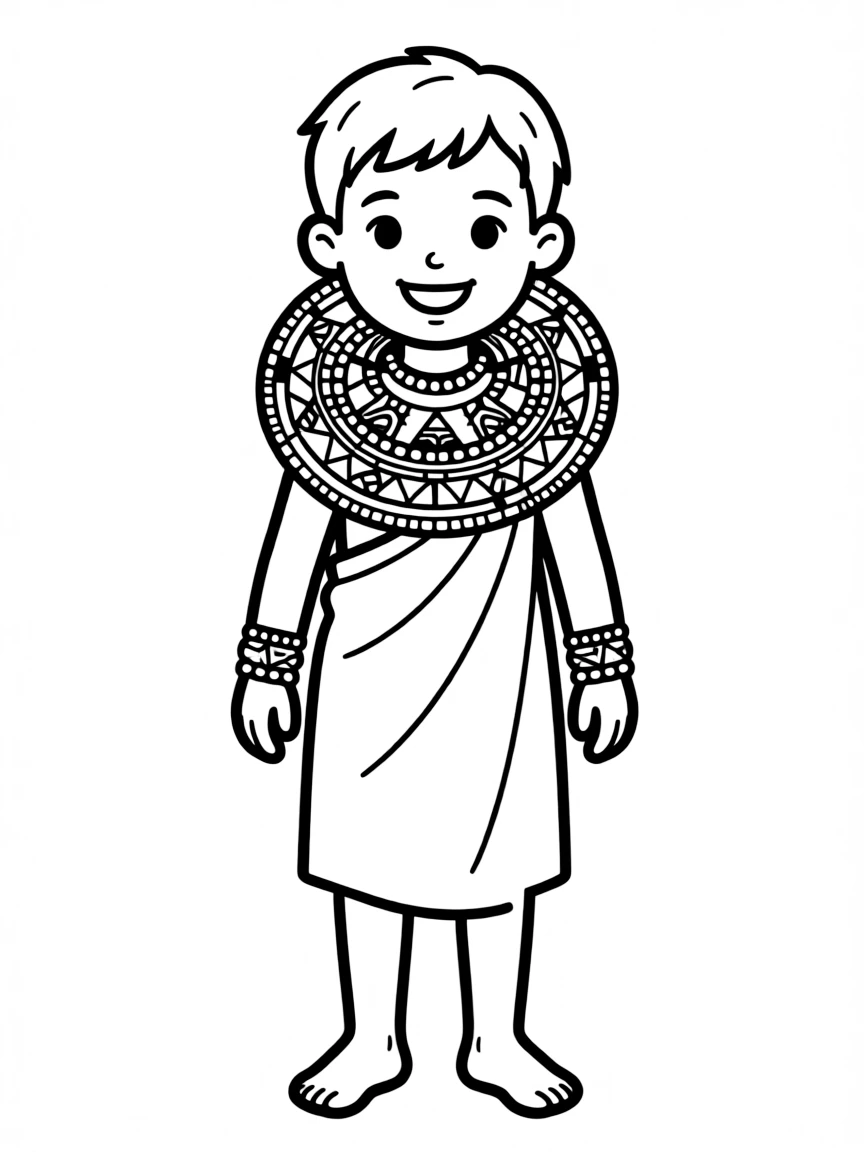A Maasai child with elaborate beaded collars and armbands.
