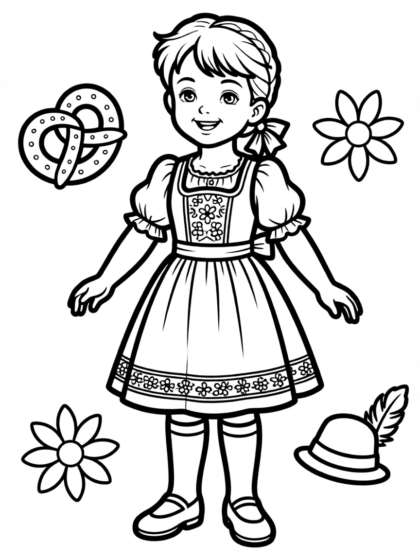 A German child in a traditional Bavarian costume with intricate embroidery.
