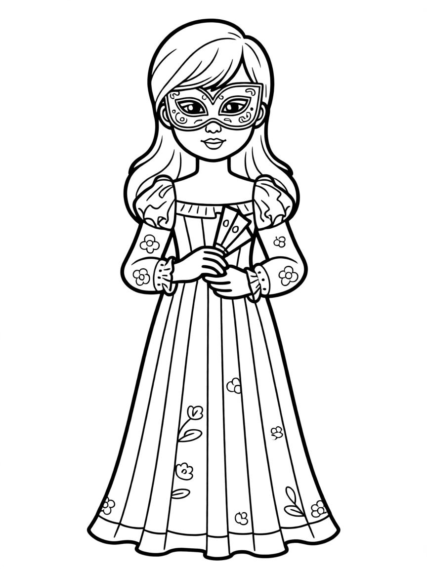 An Italian child in a Venetian carnival mask and elegant gown.