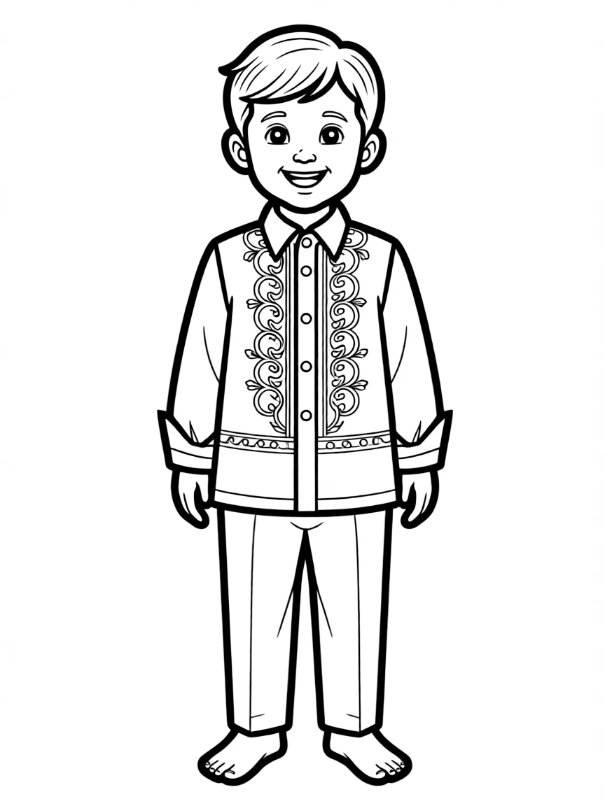 A Filipino child in a barong Tagalog with intricate embroidery.