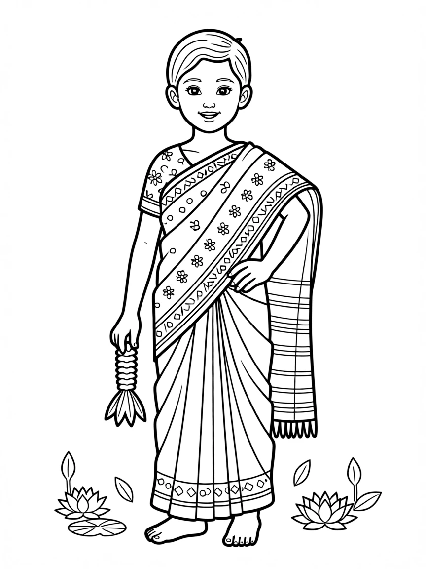 A Sri Lankan child in a Kandyan sari with a detailed blouse.