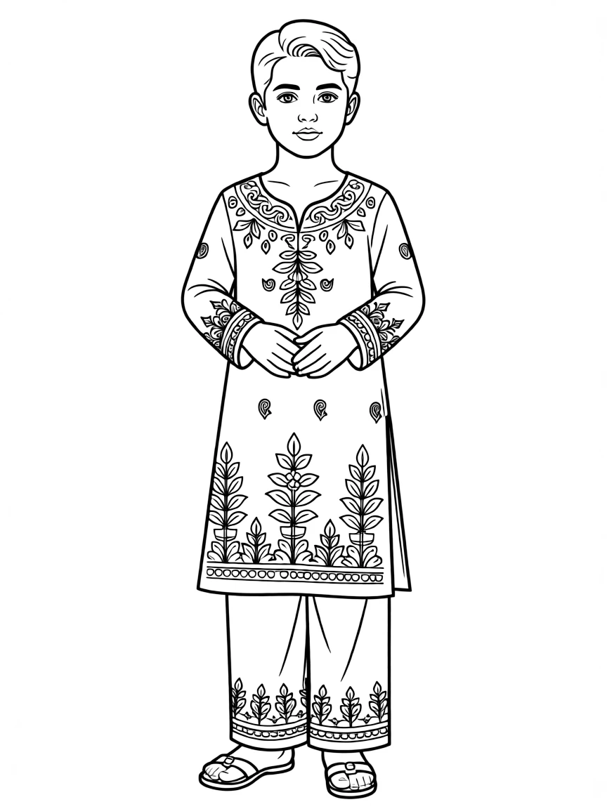 A Pakistani child in a heavily embroidered bridal shalwar kameez.