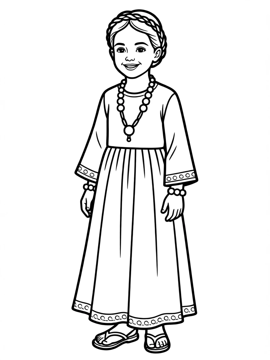An Israeli child in a traditional Yemenite dress with silver jewelry.