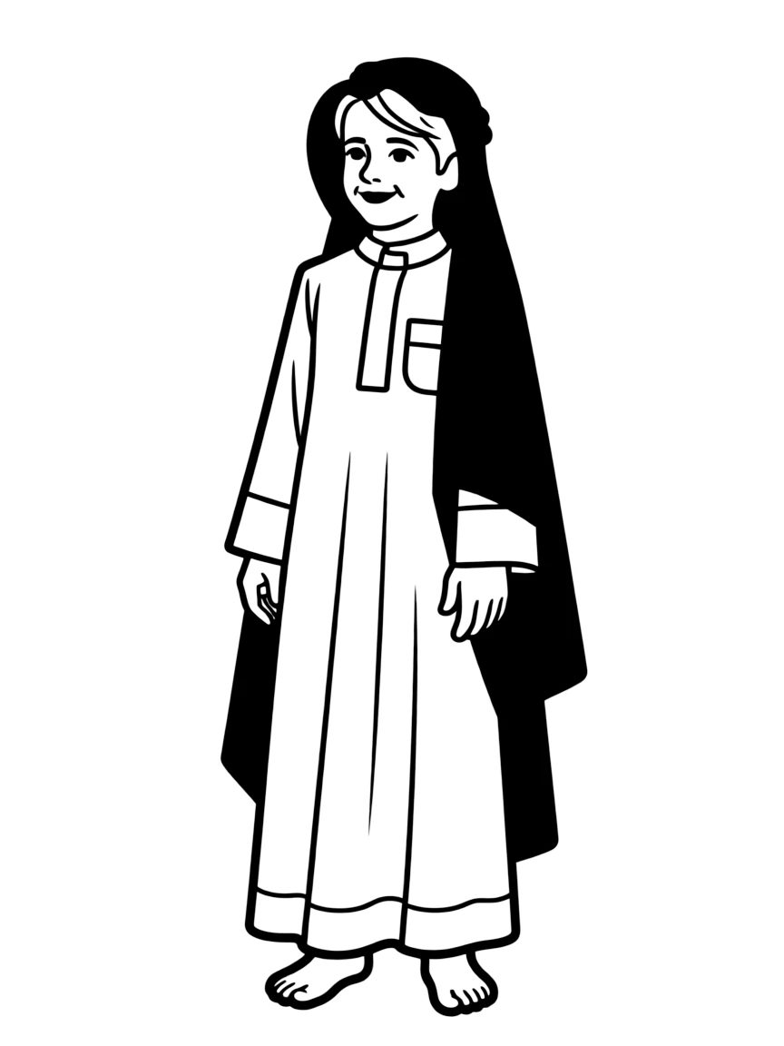 A Saudi Arabian child in a traditional thobe with a black bisht (cloak).