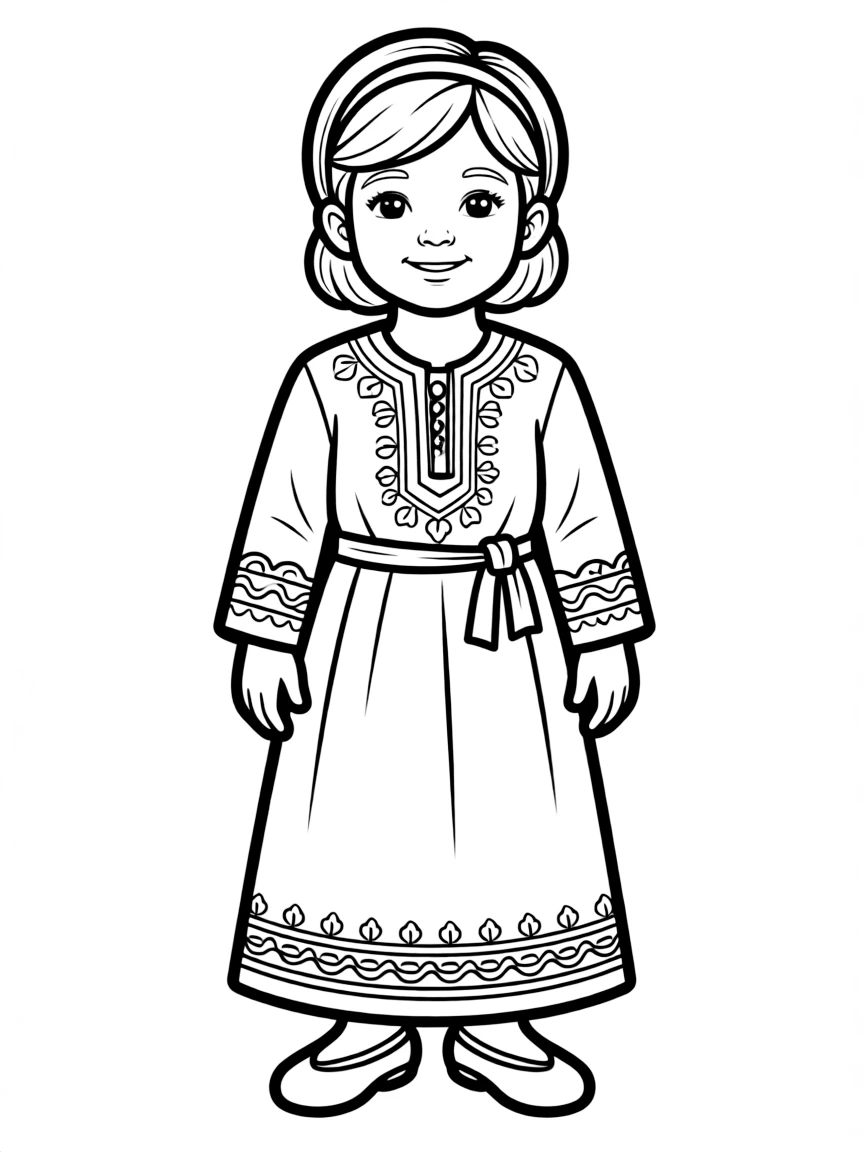 A Lebanese child in a traditional Lebanese mountain dress with embroidery.