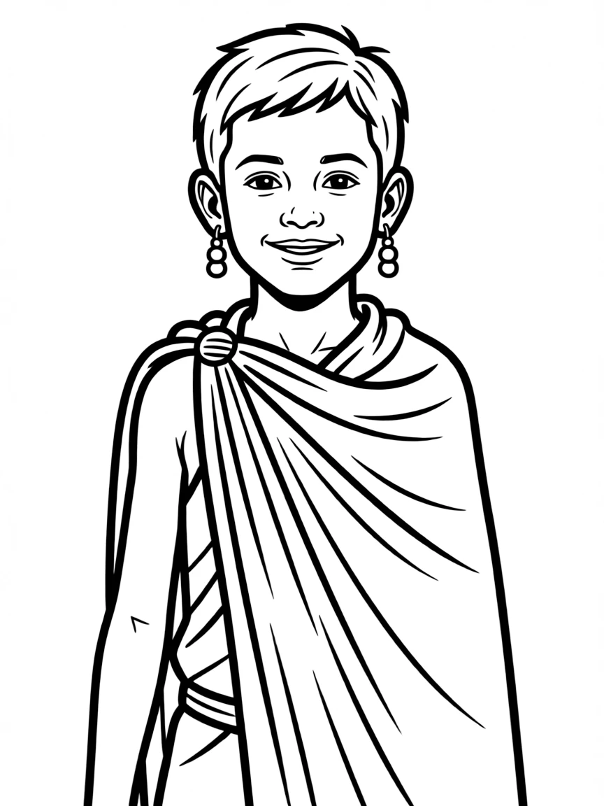 A Maasai boy with simple, small bead earrings, wearing a plain red shuka.