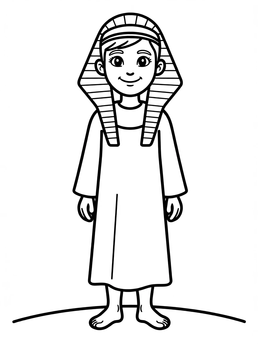 An Egyptian boy in a plain white galabeya, with a simple striped head covering.